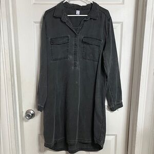 Casual Black Denim Shirt Dress